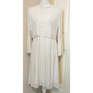 J Glee Boho Crochet Bell Sleeve Midi Dress XL White